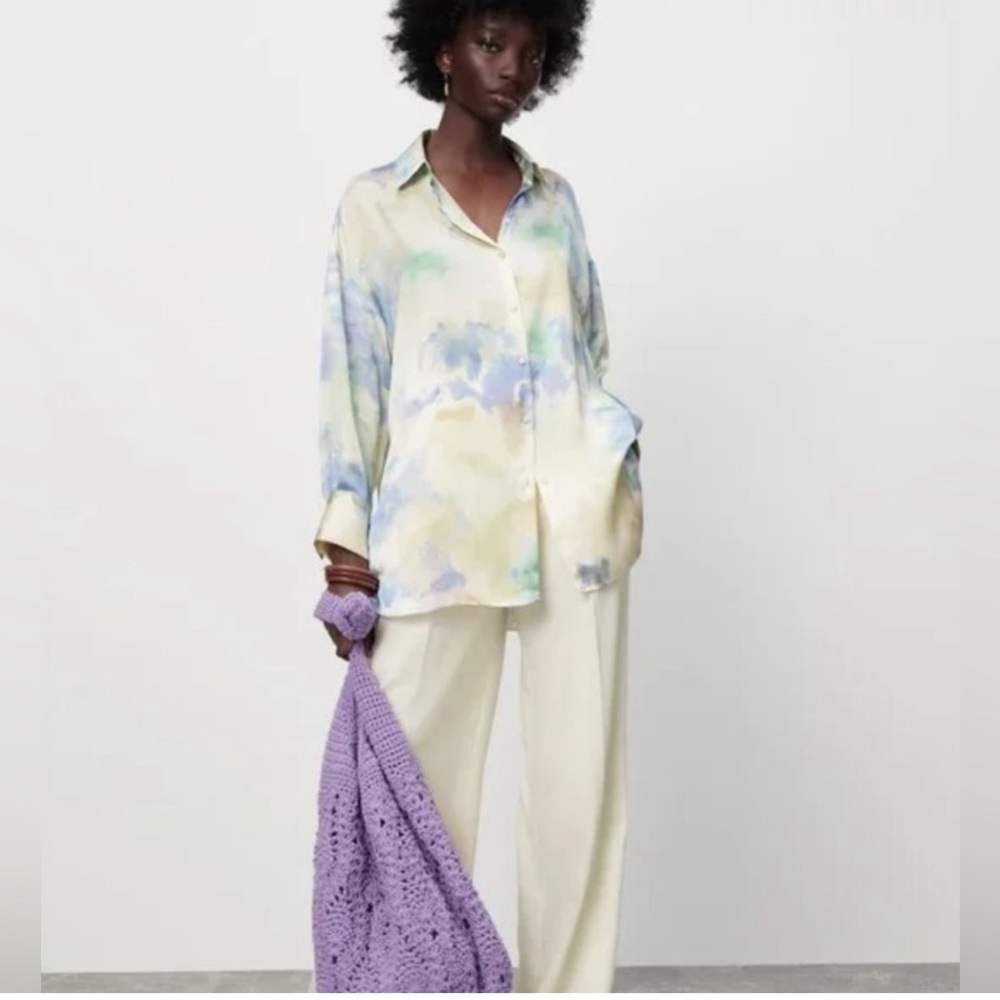 Zara water colored blouse